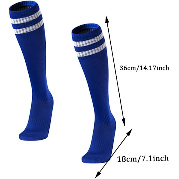 2 par børnefodboldstrømper, 2 farver børns unisex skridsikre håndklædesål Rugby, løb eller træning (hvid, blå) børn i alderen 5-12, 18x 36cm
