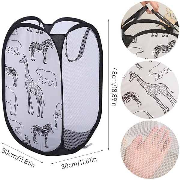 2 Sammenleggbare kleskurver, klesvaskpose, sammenleggbar pop-up kleskurv med håndtak, for organisering av barnerom, leker, klær, 30 x 30 x 48 cm Black