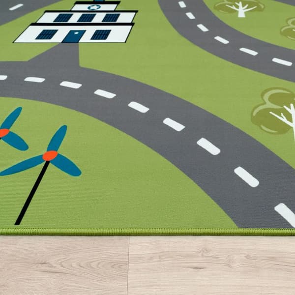 Paco Home Børnetæppe, Legetæppe til Børneværelser, Med Gademønster - Grøn og Grå - 100x200 cm 100x200 cm