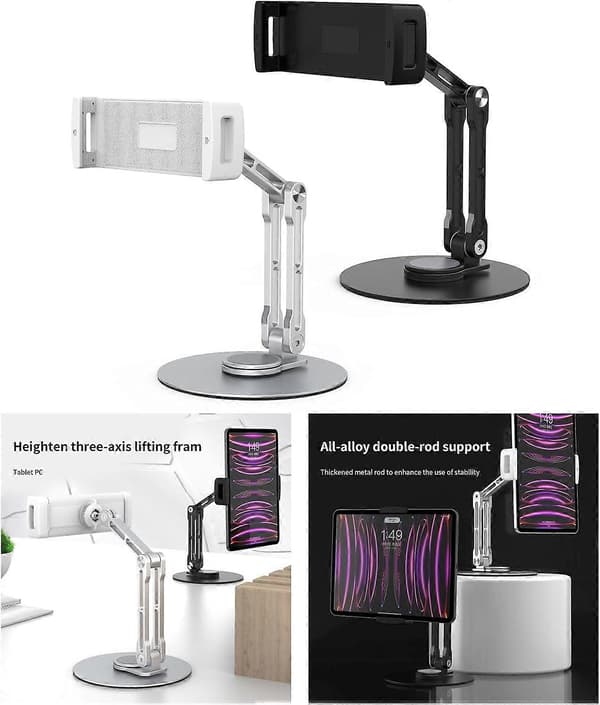 Justerbart Tablet Pad Stativ 360° Vridbart Fäste Lång Arm Vikbart Tabletthållare Klämma Skrivbordsdisplay Rack Tablet Support Stativ Fäste För Knä För Säng