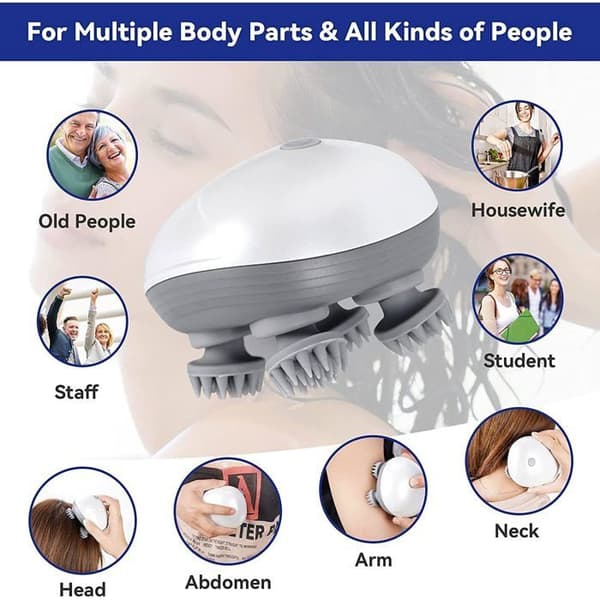 Elektrisk hovedmassager, bærbar genopladelig dybdevævsmassager til hårvækst, rensning og stresslindring