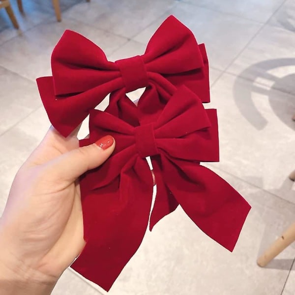 2 Pcs Large Bow Hair Clips - Red Velvet Hair Clips for Women and Girls, Crocodile Clip Clips, Silk Clip for Christmas, Winter Holiday