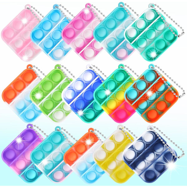 15 st Mini Pop Fidget Nyckelringar Party Favours, Silikon Squeeze Pop Bubble Fidget Bulk Sensory Toys, Pop Nyckelring Bubble Pop Toy Party Bag Fillers