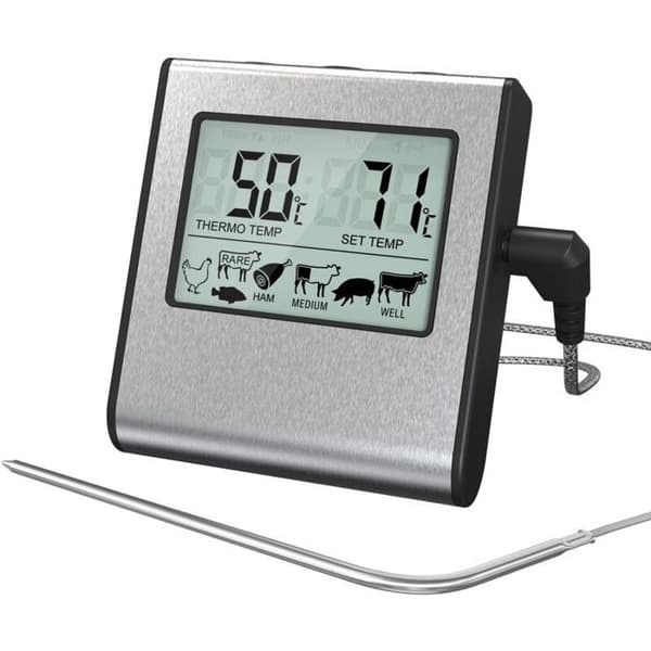 Digitalt kødstegetermometer med stor LCD-skærm til ryger, ovn, grill, termometer med minutvisning