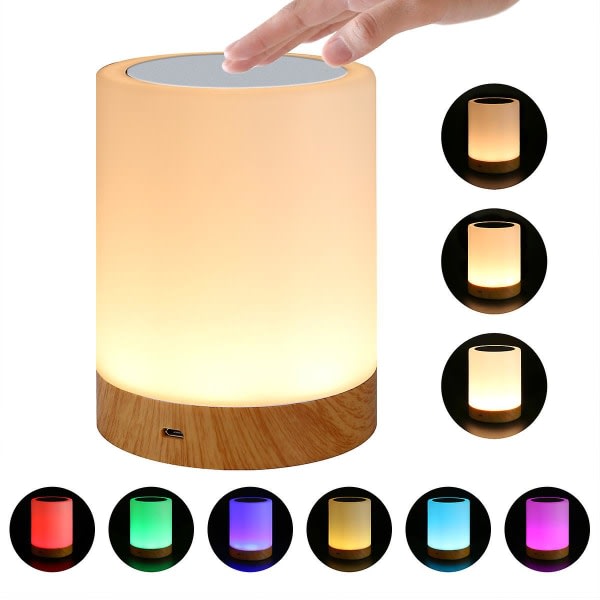 Led natlys, sengelampe til børn med touch-kontrol og USB genopladelig farveskiftende Rgb-dæmpbar bordlampe til soveværelse og stue
