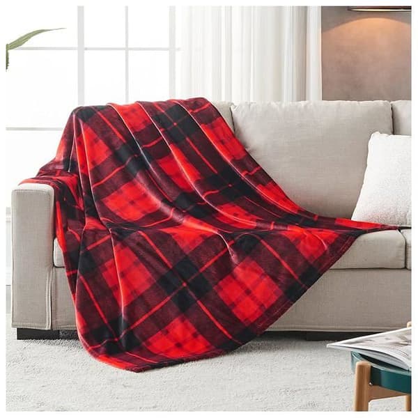 Fleece plaid til seng eller sofa, helårs ternet flannel plaid 150 x 200 cm, rød