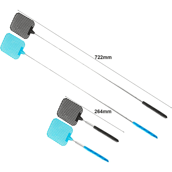 2 stykker fluesmækker, udvidelig fluesmækker, justerbar længde 26 til 72 cm (blå + sort)