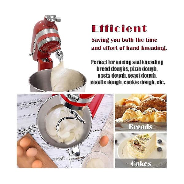 Spiral dejkrog til KitchenAid 4,5-5 Quart røremaskine med vippehoved, udskiftning af dejkrog til KitchenAid tilbehør sølv