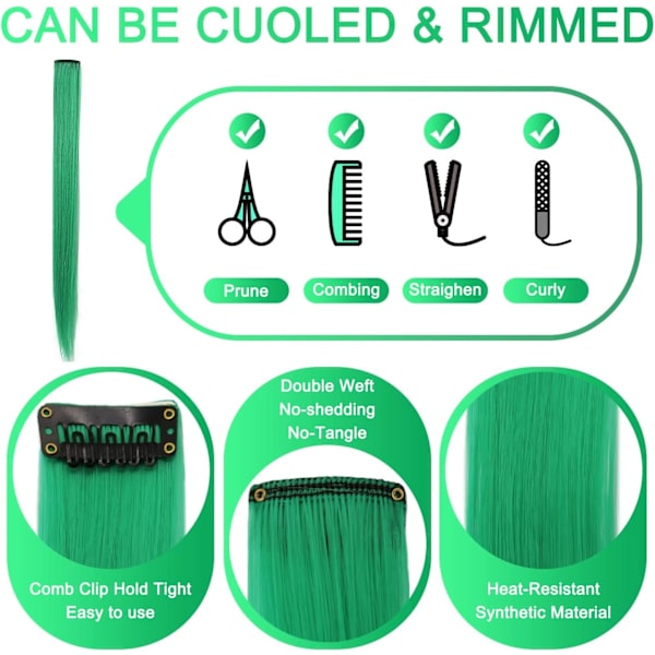 9PCS 21\" Farvede Clip in Hair Extensions Grønne Hair Extensions til Clip in Grønne Hair Clips Hair Extensions til Piger Fest Højdepunkter (Grøn)
