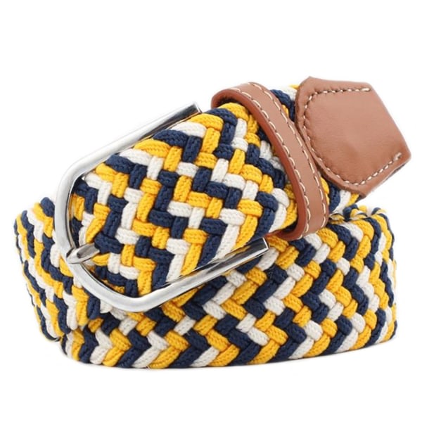 41 * 1,3 tum Unisex Elastisk Flätad Stretch Bälte Casual Herr Dam Midjebälte med PU Läder Spänne yellow blue white