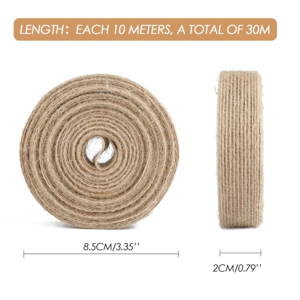 3 rullar Jute Craft Ribbon Burlap Ribbon Presentband 30M Rustik Hessian Ribbon (2cm)