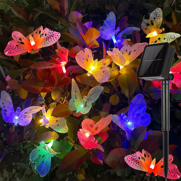 12 kpl LED-aurinkoperhosvalot satuvalot ulkokäyttöön, 8 erilaista moniväristä vedenpitävää koristevalaistusta puutarhaparvekkeen huvimajan joulukuuseen