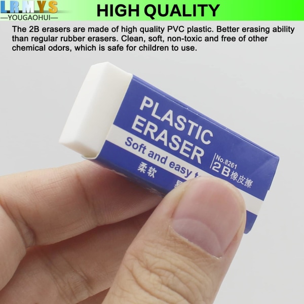 Hvide bløde plastsviskelæder, 5,2 cm PVC-plastgummi 2B blyantsviskelæder, tegneværktøj til studerende til universel brug i skoler, skitser, malerier, 2-pak