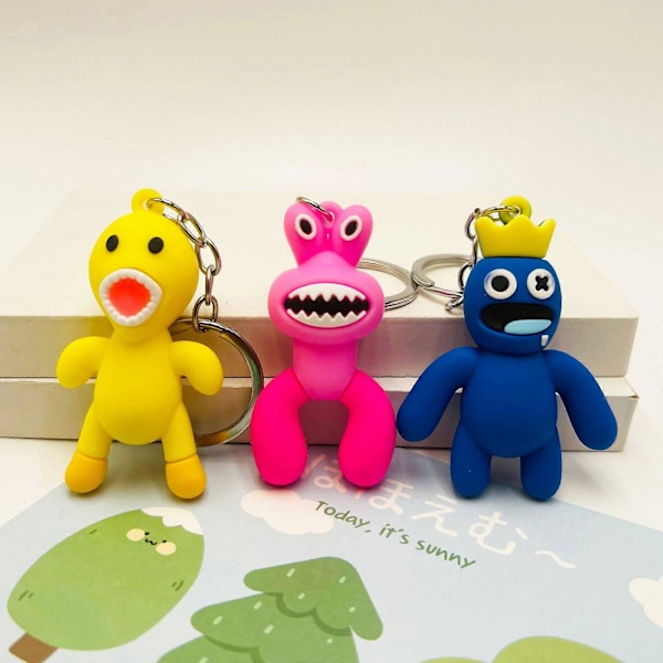 4 kpl Rainbow Friend -söpöä silikoninen avaimenperä kelloilla, lahja anime-faneille, lahja lapsille, henkilökohtainen koululaukun tarvike, auton avaimenperä