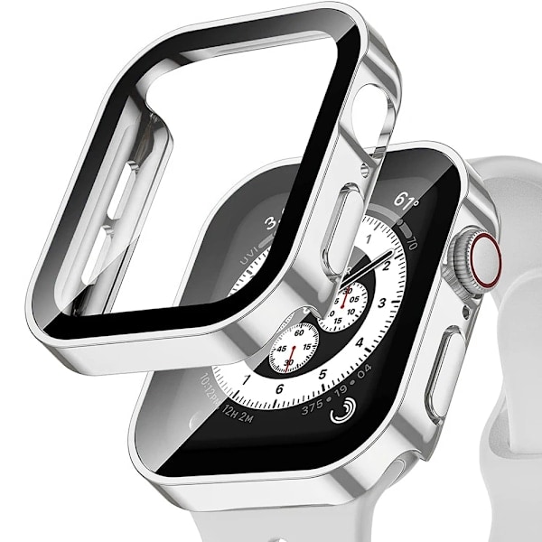 Vandafvisende etui til Apple Watch 7 8 9 45mm 41mm skærmbeskytter Glas+ cover Bumper Hærdet iWatch 5 SE 6 44mm 40mm Tilbehør Silver Series 4 5 6 SE 40mm