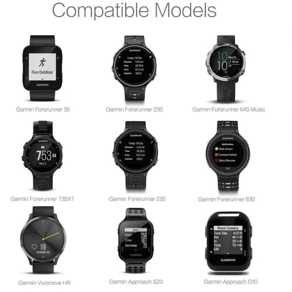 Garmin Forerunner 235/645, 735XT, Vivomove, Approach Sort Oplader