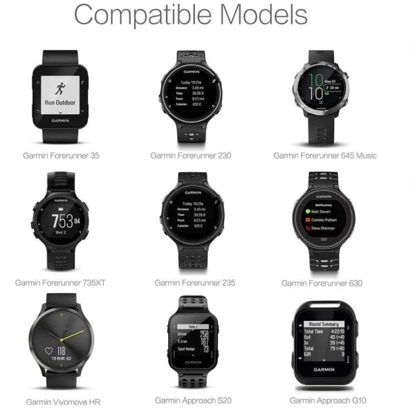 Laddare Garmin Forerunner 235/645, 735XT, Vivomove, Approach Black