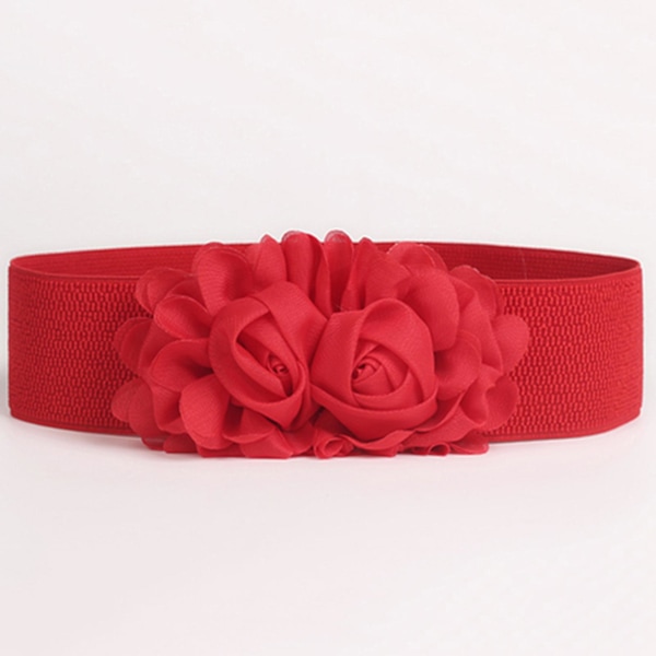 Sinknap Elastisk Dobbelt-Blomsterstof Bred Elastisk Taljebælte Til Fest Rosy Red