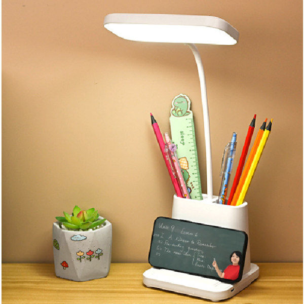 LED-bordlampe Pen Telefonholder USB-oppladbar leselampe i soverommet Dimbar