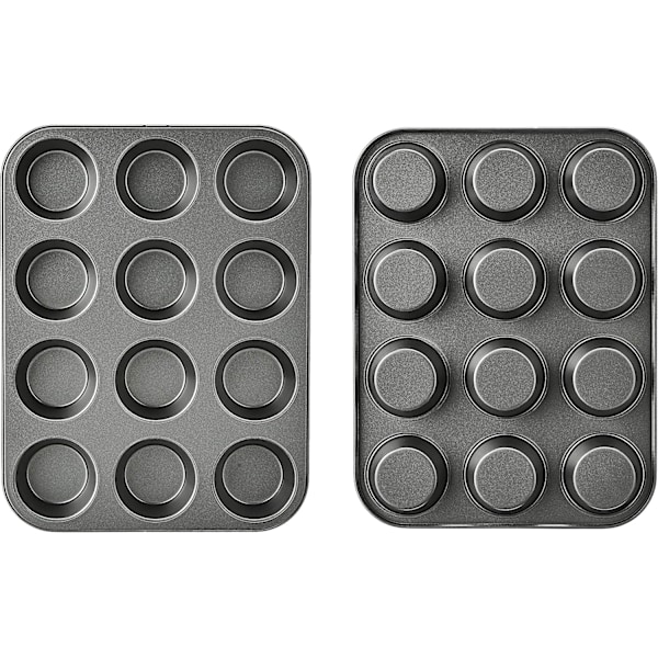 Basics Nonstick Rundt Kulstofstål Muffinform, 2-pak, Grå