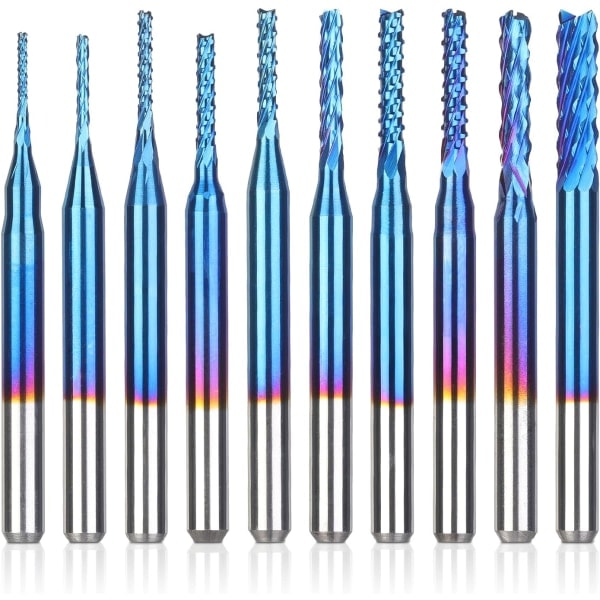 10 st Nano Blue Coat CNC-fräsbit, 0,8-3 mm, 1/8 skaft