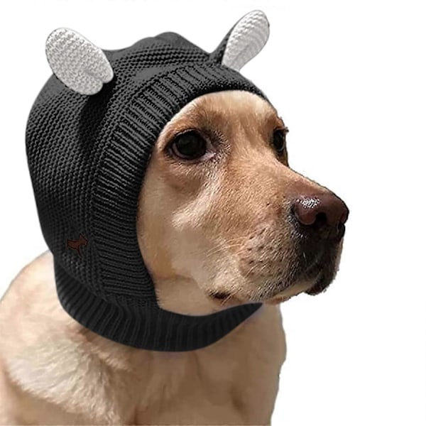 Koiran korvasuojat melulta, talvinen kaulan ja korvien lämmitin hupun muodossa lemmikille, koiran stressin ja ahdistuksen lievittävä huppu, lämmin koiran neulottu hattu J Black Free Size