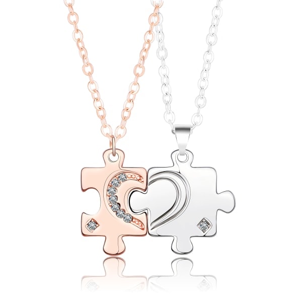 St. Couple puzzle necklace (silver, rose gold), romantic gift for