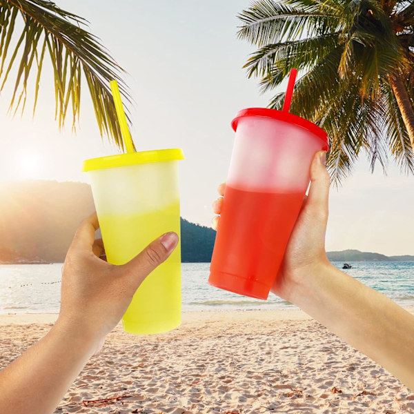 Kalde Kopper med Lokk og Sugerør - 5 Pakke Fargeskiftende Kopper 24oz Bulk Magic Tumbler Reisekrus - Gjenbrukbare Plastkopper Smoothie Milkshake Kopp