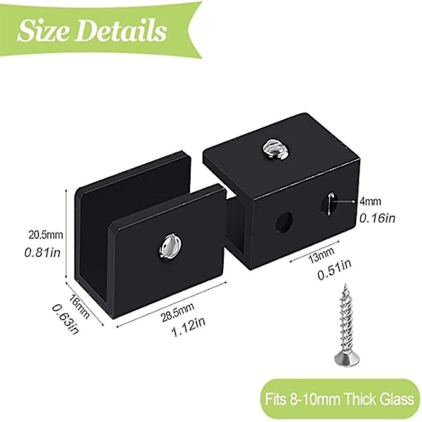 10 stycken justerbara glashyllfästen, glasräcke klämma fäste, kompatibel med 8-10 mm tjockt glas+qwl