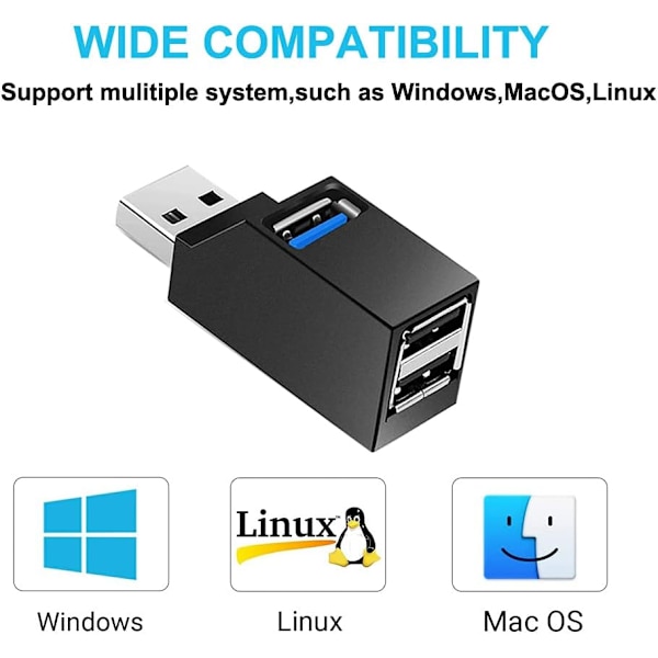 USB-hub, Mini USB 3.0 Hub bærbar adapter Højhastighedsudvidelse Multi USB Hub Splitter Lead Adapter-kabel til pc-bærbar computer
