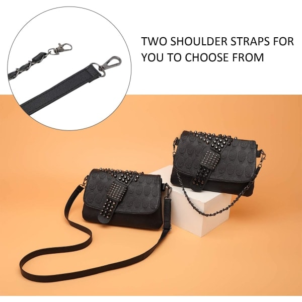 Gotisk Skalle Nitter Utsmykket Skulderveske For Kvinner Damer PU Lær Messenger Bag Skulderveske Armbånd Veske Lommebok