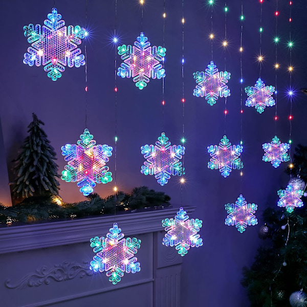 Jouluverhot valoilla, USB-LED-valoketju sisustukseen färgglad färgglad Schneeflocken - 3m
