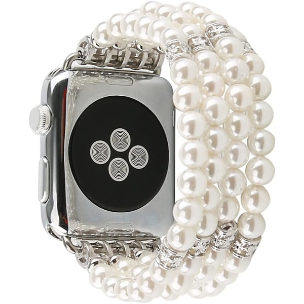 Yhteensopiva Apple Watch Ranneke 38mm 42mm Naisten Iwatch Rannekorjet Series 7/6/5/4/3/2/1, käsintehty helmillä koristeltu elastinen joustava helmirannekorun vaihtohihna F