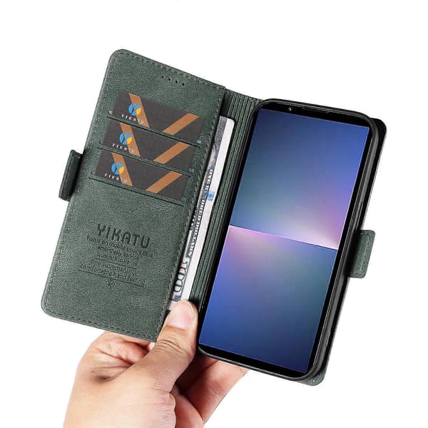 För Sony Xperia 5 V Läder Telefonfodral Vikbart Ställ Plånboksfodral Green
