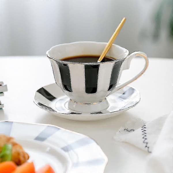 Sort og hvid Hepburn-stil Retro Serie Europæisk stil Stribet Prikket Kaffekop og Underkop