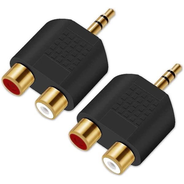 Splitteradapter - Gullbelagt 3,5 mm hann stereo til 2 RCA hunn jack Y-plugg lydkonverter (2 stk, gull)