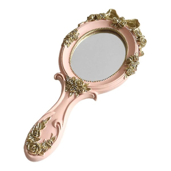 Vintage håndspejl prinsesse kosmetisk spejl kompakt makeup spejl til hjemmerejser Skønhedssalon forsyninger Pink