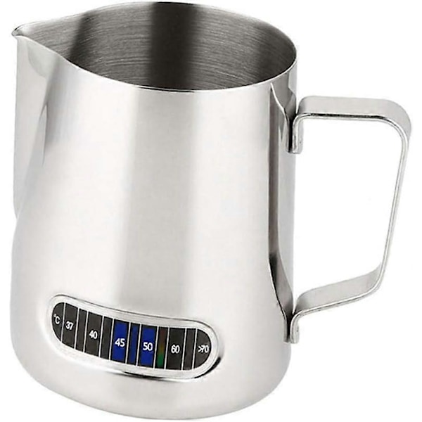 600ml Melkekanne med Skummingspitte, Rustfritt Stål, Kaffe Skummingspitte, med Termometer, for Kaffe Cappuccino Espresso Latte