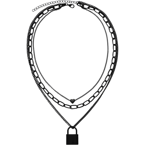 Gem Halsband Kedja Halsband För Kvinnor Svart Metall Tre Layer Punk Halsband Modehänge Kvinna Halsband Link Chain Halsband- Girl Jewelry (b)