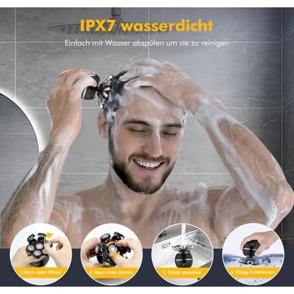 Barbermaskin for skallet hode for menn, 7D elektrisk barbermaskin for menn - 6-i-1 våt- og hodebarberer