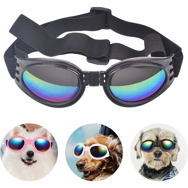 Hunde Goggles Hund Solbriller, Hunde Briller Vindtett Valp Goggles Anti-Tåke UV-beskyttelse Solbriller for Katt Små Hunder (Svart)