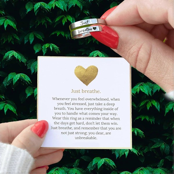 Just Breathe Ring til Kvinder, Justerbar Hjertering, Spiralviklet Helbredende Ringe i Rustfrit Stål, Inspirerende & Hjertevarm Gave Long keyboard protec