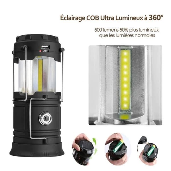 Lykta Camping LED Vikbar - 360° Belysning - Uppladdningsbart Batteri - IPX4