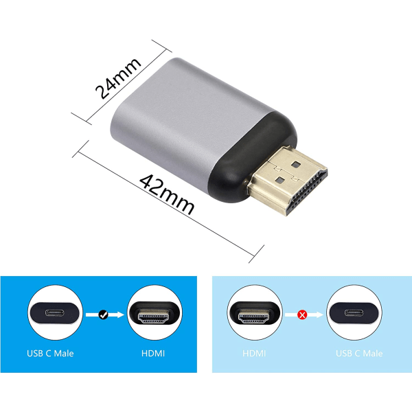 USB C til HDMI-adapter, 4K@60Hz USB Type C Hun til HDMI-han-konverter, til hjemmet og kontoret, Apple-enheder understøttes ikke