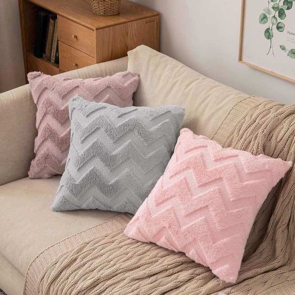 Sett med 2 putetrekk i ull imitert pels pynteputer med plysj hjemmekputer for sofa soverom stue beskytter