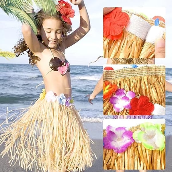 6stk 40cm Hula Hula Hawaiian Floral Danse-skjørt, Stretch-skjørt Golden Straw Color Hawaiian Beach Summer Party Supplies.