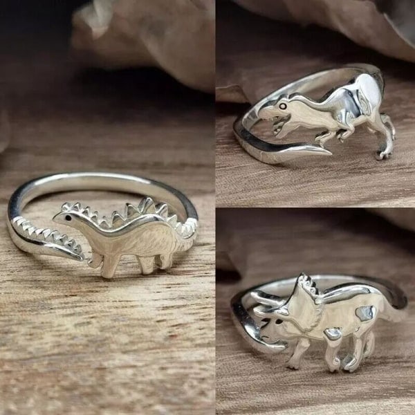 4 stk Dinosaur Ringe Justerbar Ornament Smykker Jura Periode