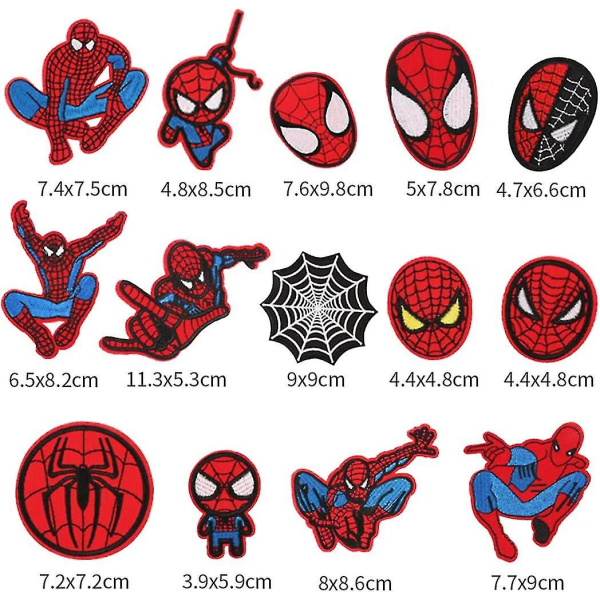 14 stryge-på-lapper, Spiderman-lapper til at brodere tøj, applikationer til at sy jakker, rygsække, jeans (hud)