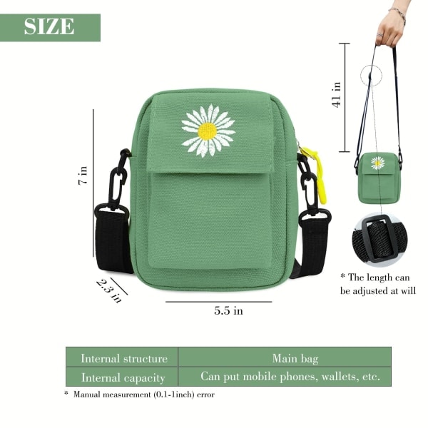 Crossbody-telefonväska, söt miniryggsäck i canvas med dragkedja, axelväska med dubbla lager, justerbar rem, mobiltelefonplånbok, väska för förvaring av småsaker