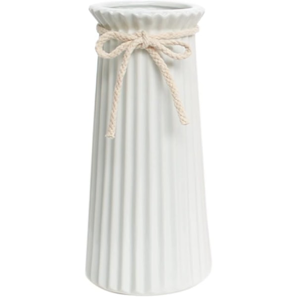 Hvide Keramiske Ribbede Vaser til Minimalistisk Moderne Hjemindretning, Dekorative Blomster Vase til Bryllup Middagsbordet Kontor Soveværelse - 7,5 Tommer / 20 CM